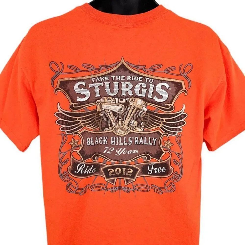 Sturgis T Shirt Mens Size Large Orange 2012 Black Hills Rally Ride Free Biker